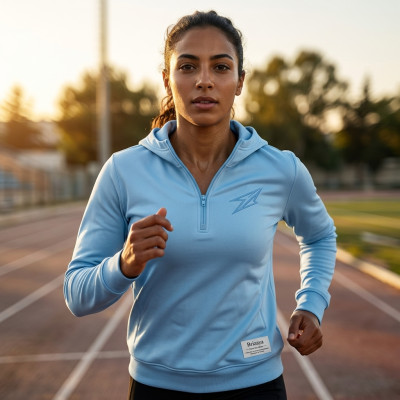 Veste a capuche Bleu ciel half zip pour femme