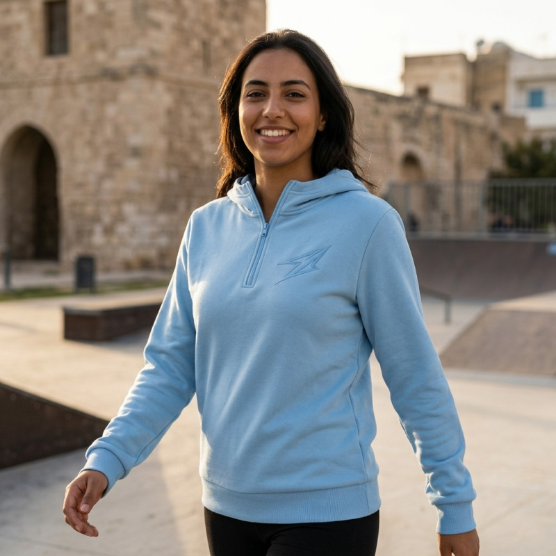 Veste a capuche Bleu ciel half zip pour femme