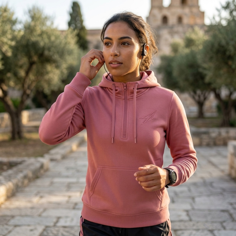 Veste a capuche Rose half zip pour femme