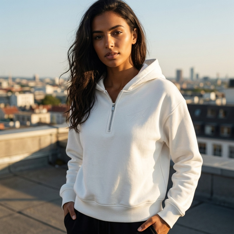 Veste a capuche Ecru half zip pour femme