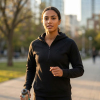 Veste a capuche Noir half zip pour femme