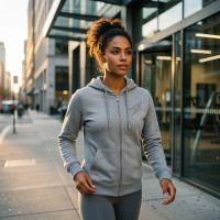 Veste a capuche Gris a zip pour femme