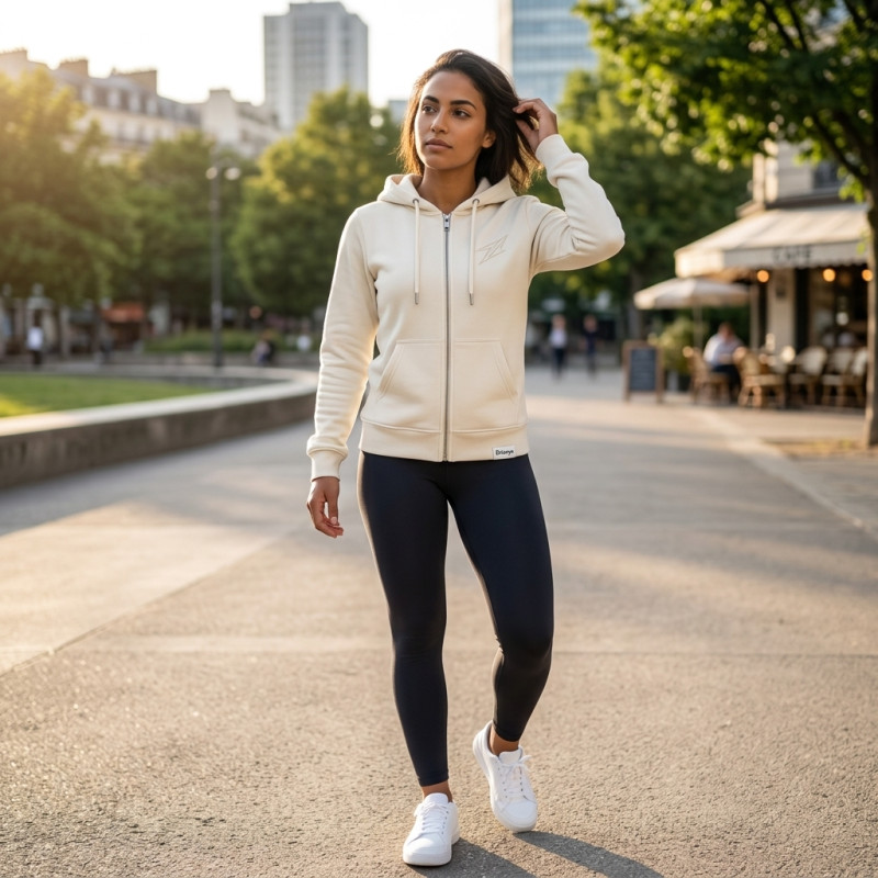 Veste a capuche Ecru a zip pour femme
