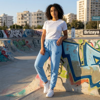 Pantalon Terry Bleu ciel pour femme
