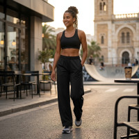 Pantalon coton Large Noir pour femme