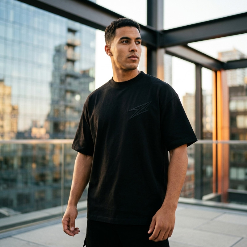 T-shirt Premium  over size col rond noir