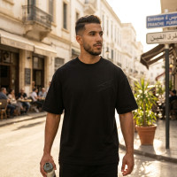 T-shirt Premium  over size col rond noir