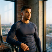 Maillot de Compression Homme Bleu Marine - Manches Longues
