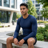 Maillot de Compression Homme Bleu Marine - Manches Longues