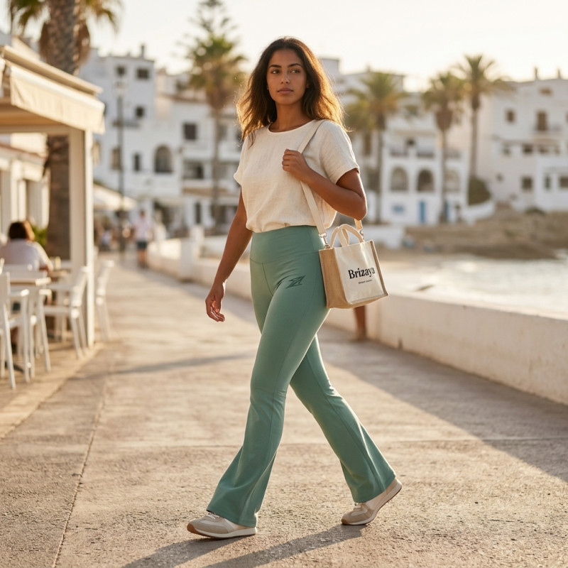 Pantalon Large Fluide Vert d'Eau Taille Haute