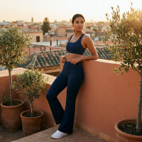 Pantalon Large Fluide Taille Haute Bleu Marine