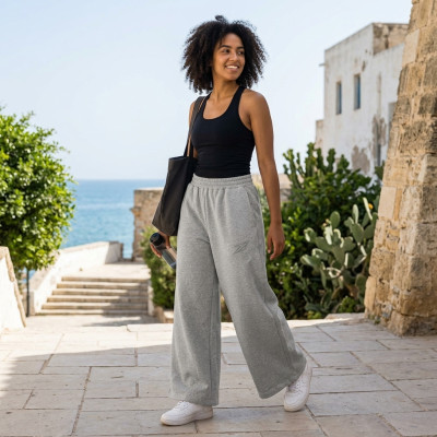 Pantalon Palazzo Fluide Gris pour Femme