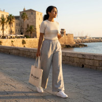 Pantalon Palazzo Fluide Gris pour Femme