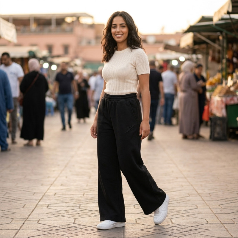 Pantalon palazo extra large noir pour femme
