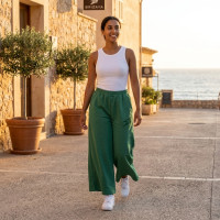 Pantalon palazo extra large vert pour femme