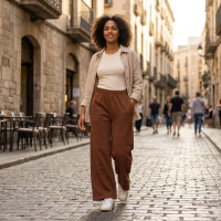 Pantalon Palazzo Large Marron Élégant pour Femme