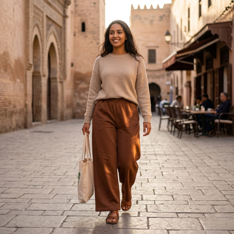 Pantalon Palazzo Large Marron Élégant pour Femme